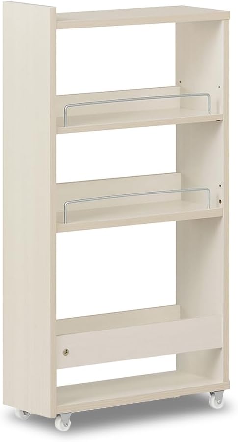 Kitchen Gap Storage Rack, Kitchen Wagon, Gap Storage, Seasoning Rack, Storage Wagon, Width 6.3 x Depth 17.5 x Height 32.7 inches (16 x 44.5 x 82.7 cm), White