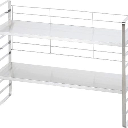 Adjustable Height Kitchen Rack, Width 23.6 inches (60 cm), Made in Japan, Storage Rack, 2 Shelves, Includes Fall Prevention Back Net, Condiments, Pots, Bottles, Easy to