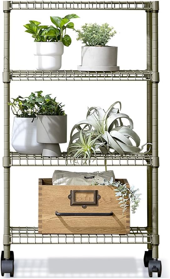 Colored Steel Shelf with Casters, Width 24.2 inches (61.5 cm), 4 Tier Storage Rack, Metal Shelf, Adjustable Height, Organizing Shelf, Under Desk