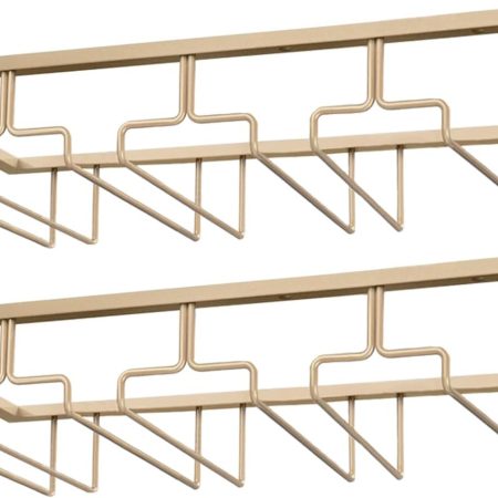 Wine Glass Rack - Under Cabinet Stemware Wine Glass Holder - Wine Glasses Storage Hanger Metal Organizer for Cabinet Kitchen Bar (Champagne Gold, 4 Rows 2 Pack)