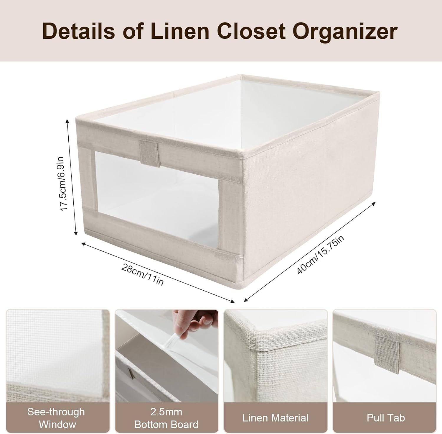 12 Pack Linen Organizers and Storage, Closet Storage Bins Linen Closet Baskets for Organization Foldable Organizer Bins with Clear Window for Organizing Clothing, Beige - Image 2