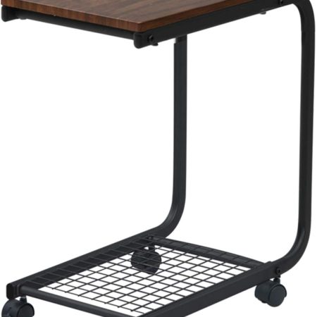 Side Table with Wheels (2 Stoppers) Storage Shelf, U-Shaped, Width 19.7 x Depth 11.8 x Height 23.6 inches (50 x 30 x 60 cm), Bed Table, Sofa Table, Living Alone,