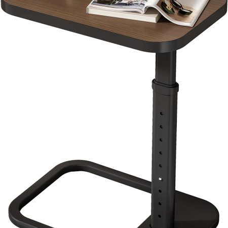 Adjustable Height C-Shaped End Table, 9-Level Side Table with Metal Rounded Edge, Couch Table That Slides Under Sofa or Bed, Eating, Working, and Drinks, TV Tray for Small Spaces, Espresso
