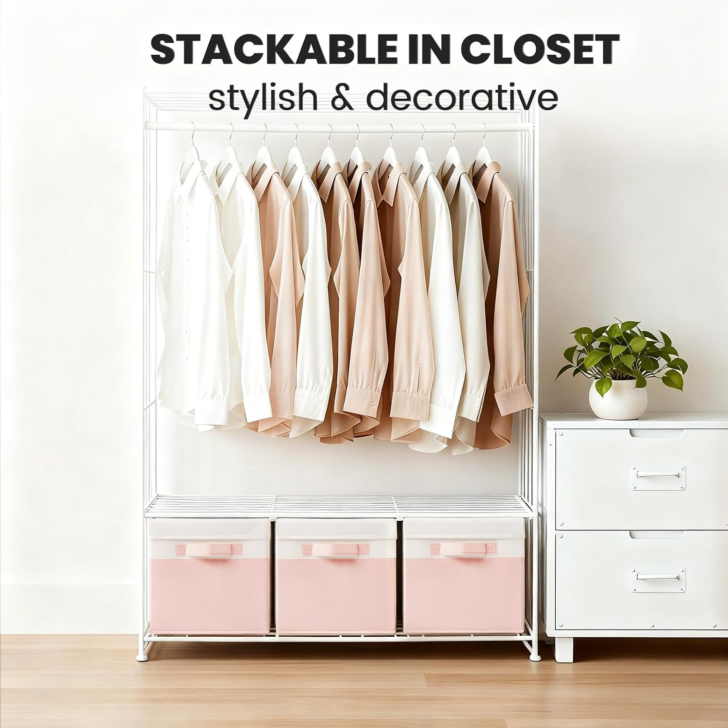 Large lidded closet storage bin (4-pack)—pink storage basket suitable for shelves, nurseries, bedrooms, dorms, and RVs; stackable decorative storage box with handles for clothes, bags, blankets, and towels - Image 2