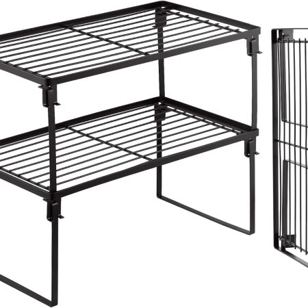 [2 Pack] Stackable Kitchen Storage Shelf Rack, Foldable Spice Rack Cabinet Organization Storage Shelves, Kitchen Shelves, Kitchen Counter & Cabinet Shelf Organizer,
