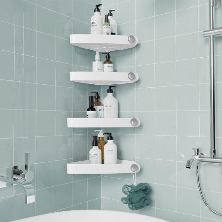 Shower Caddy Corner, 4 Pack Adhesive Corner Shower Shelves for Bathroom Organizers and Storage, Rust Free Plastic Rack for Bathroom Accessories & Decor, White