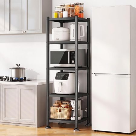 5-Tier Kitchen Storage Shelves, Adjustable Metal Shelves for Storage Pantry Shelves with Rolling Wheels, Storage Rack Shelving Unit Organizer for Bedroom Laundry Closet