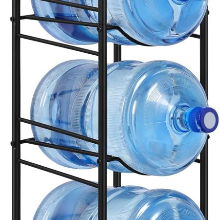 5 Gallon Water Bottle Jug Holder 3-Tier Water Bottle Holder Organizer with Top Shelf, Heavy Duty Water Dispenser Stand Rack for Kitchen Living Room Office, Rustic Brown