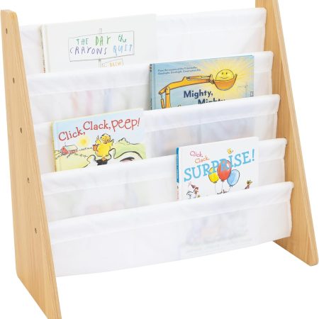, Natural/White Kids Book Rack Storage Bookshelf with Deep Sleeves, Universal