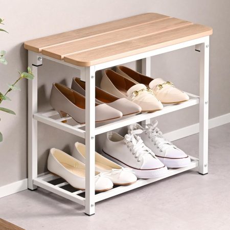 Entrance Storage Bench with Rack, Entrance Chair, Shoe Rack, Shoe Rack, Storage Bench, Indoor, Lightweight, Assembly, Width 19.7 x Depth 10.2 x Height 17.7 inches (50 x 26 x 45