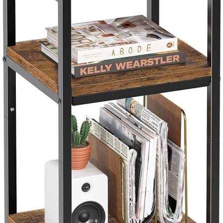Side Table, End Table Night Stand, 3 Tiers Shelf for Living Room, Rustic Brown
