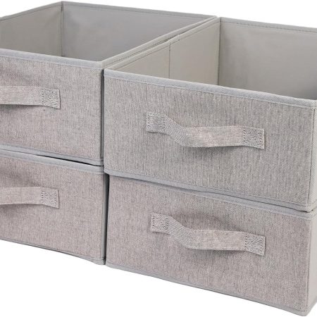 Clothings Collapsible Storage Bins, Foldable Drawer Organizers Closet Storage Baskets Cube Storage Bin for Bedroom Living Room (4 Pack, Grey, 15.4x11.4x5.5inch)