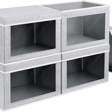 Foldable Storage Bin with Lid - Closet Storage Organizer with Window, Storage Bins with Lids for Clothes, Fabric Storage Baskets for Shelves, Bedroom, Dorm, Light Grey, 4 Pack