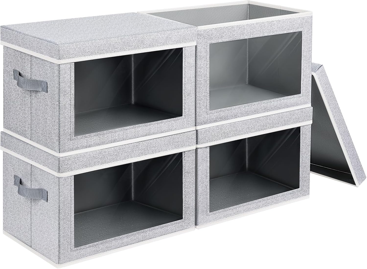 Foldable Storage Bin with Lid - Closet Storage Organizer with Window, Storage Bins with Lids for Clothes, Fabric Storage Baskets for Shelves, Bedroom, Dorm, Light Grey, 4 Pack