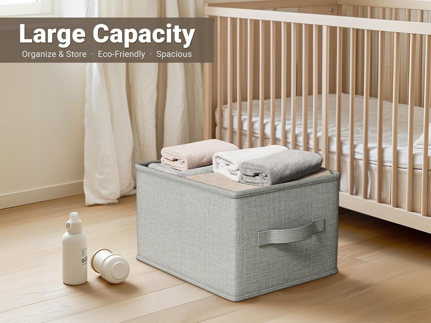 3 Pack Fabric Storage Bins for Shelves | 14.75x10.25x8.25 in Storage Baskets | Fabric Closet Organizers with Handles Home Organization | Linen Clothes Storage Bins | Light Gray - Image 2