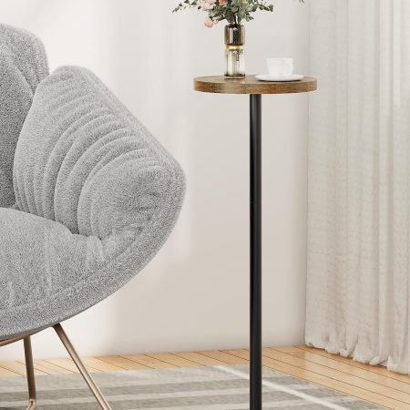 Round High Side Table, Small Side Table, Side Table, Beverage Table, Pedestal Side Table, for Living Room, Brown