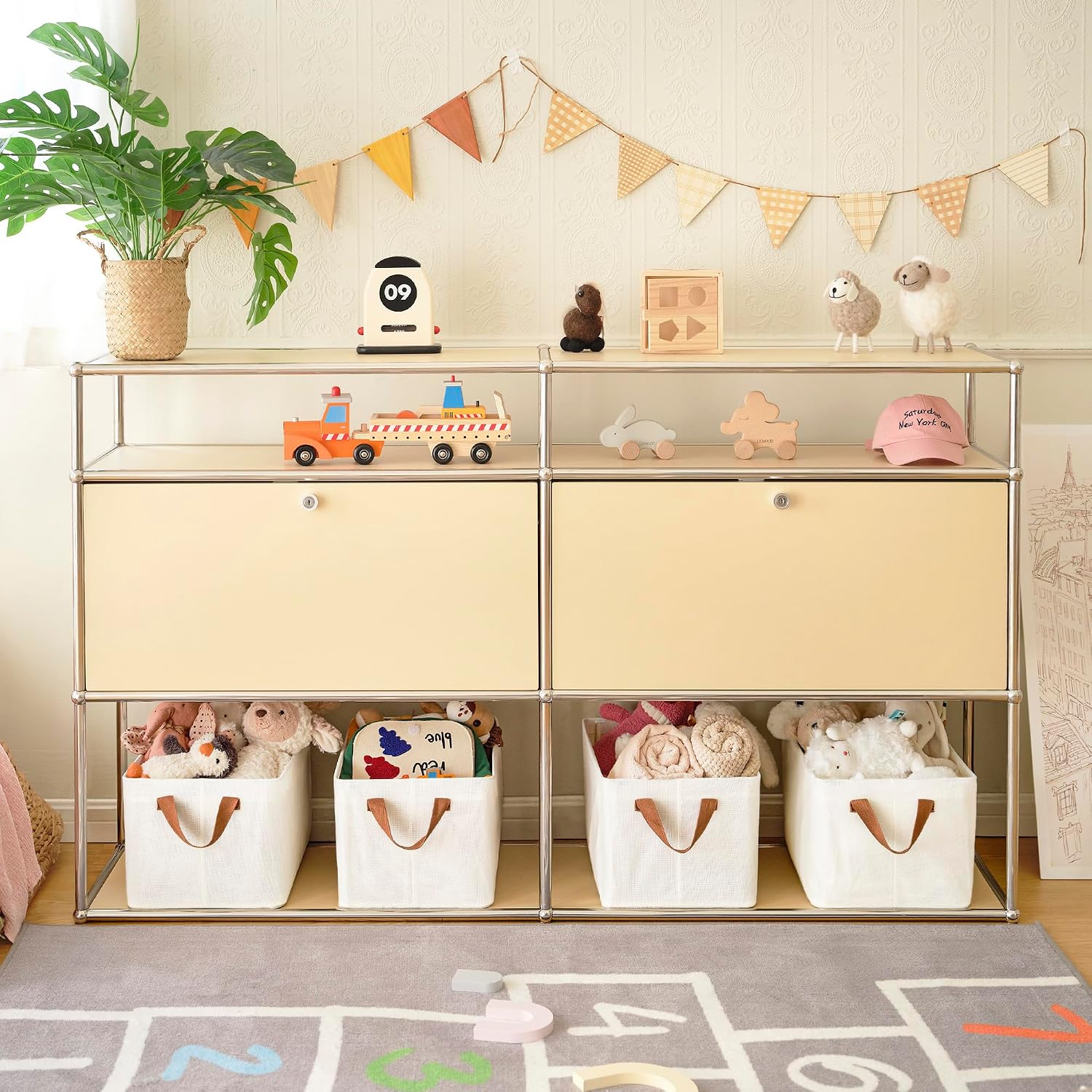 Shelf Storage Baskets/Closet Storage Bins (2-Piece Set) — Clothing storage bins with metal frames; large, foldable organizing baskets; ivory white - Image 2