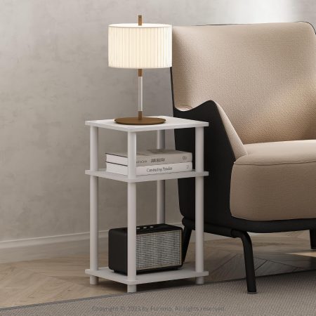 Side Table, 3 Shelves Coffee Table, Open Shelves Bedside Table, No Tools Assembly for Living Room, Bedroom, White