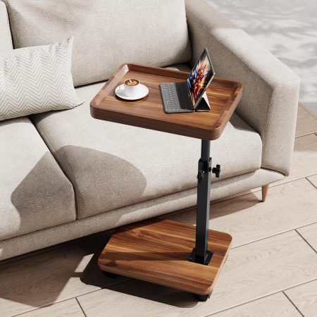 Adjustable C-Shaped End Table, 360° Sofa Table, Sliding Sofa Tables Underneath, Small End Table for Small Spaces, C-Shaped End Table for Sofa