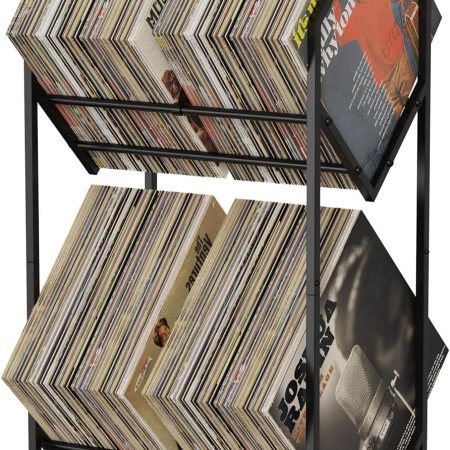 Vinyl Record Storage Rack, 2 Tier Stand for 200 LP Records, Reinforced Design Album Display Shelf for Storage and Record Holder