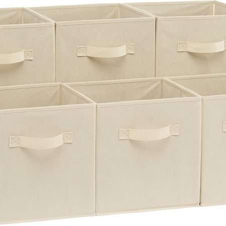 Foldable Fabric Storage Cubes with Handles (6-Piece Set) — Sturdy and durable, beige