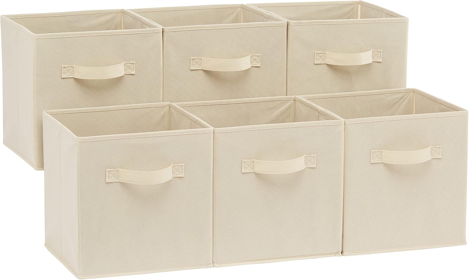 Foldable Fabric Storage Cubes with Handles (6-Piece Set) — Sturdy and durable, beige