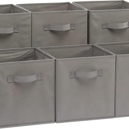 Collapsible fabric storage cube with handles (6-pack)—sturdy and durable, gray